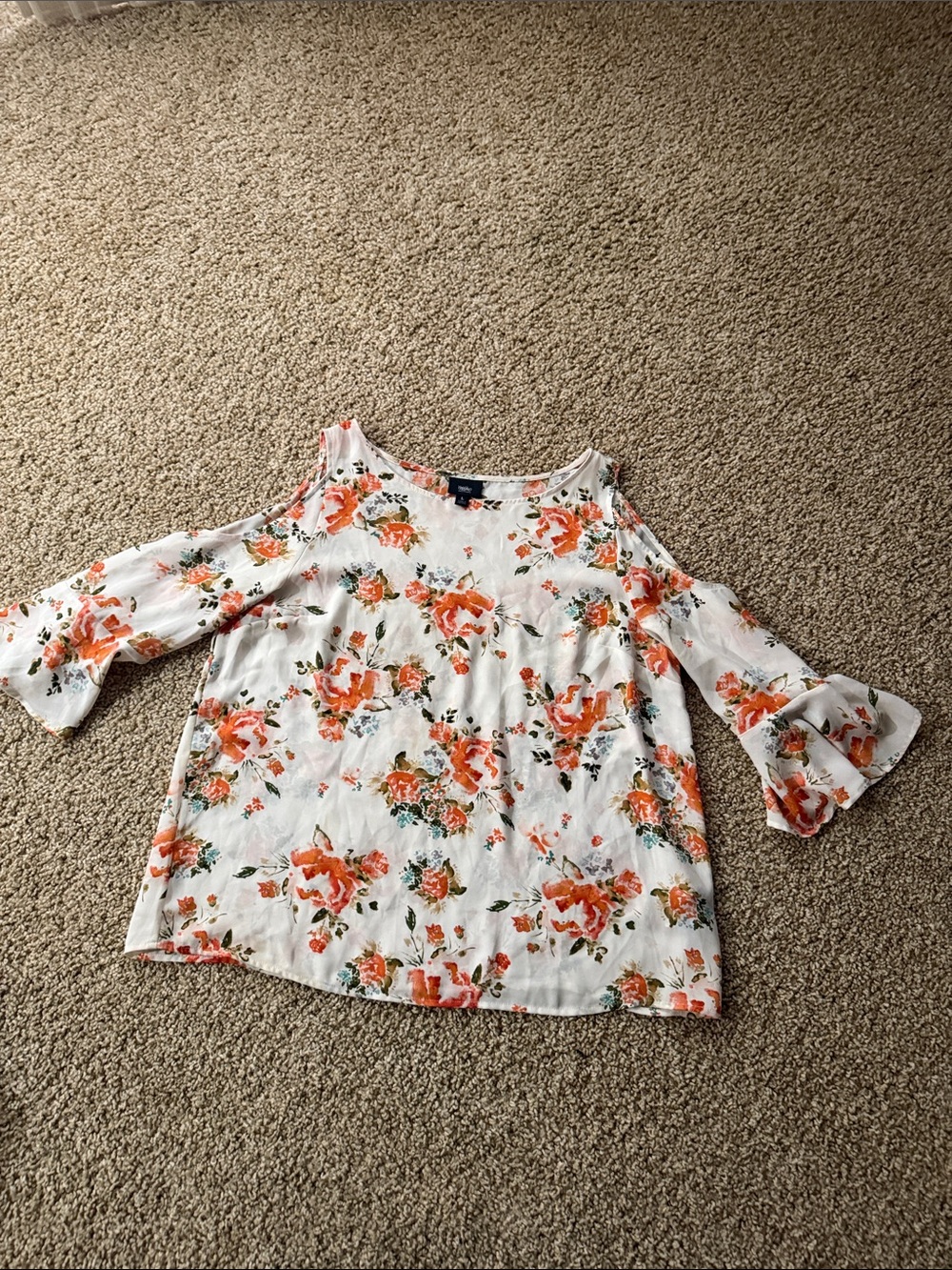 Mossimo Supply Co. White Cold-Shoulder Top with Orange Floral Print